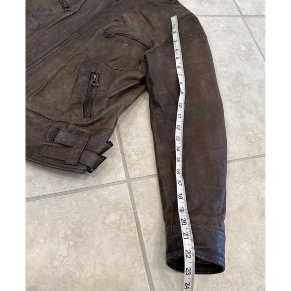 VTG Vera Pelle Brown Leather Woman Sz 44 (S/M) Motorcycle Coat Lined Jacket - Picture 6 of 11